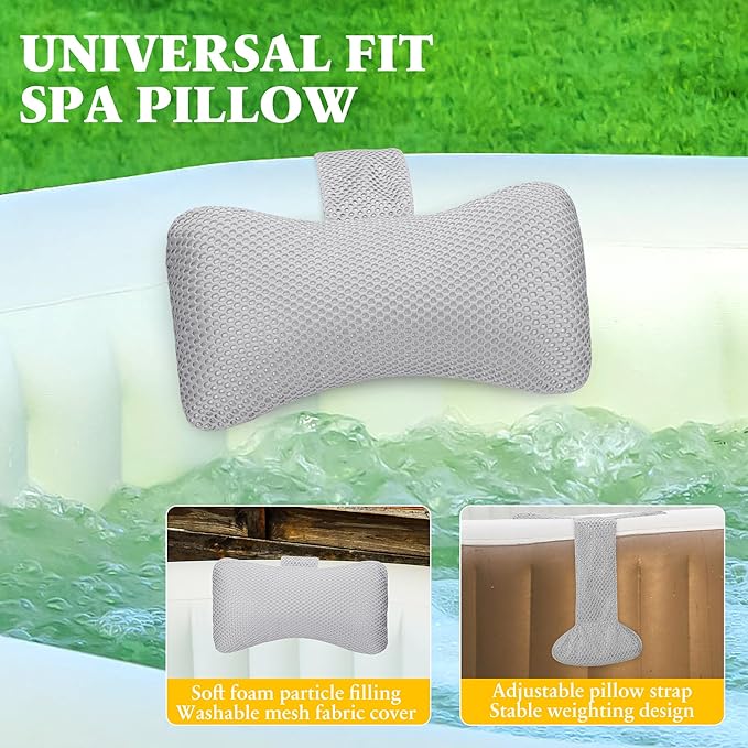 Hot Tub Pillow (2-Pack)，Bath Pillow for Headrest，Universal Spa Pillow Height Adjustable Chaise Lounge Pillow for Bathtub（Grey）