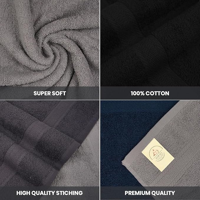 Large Bath Towels Pack of 6 – 24" x 50", 100% Cotton Terry – Soft, Quick-Dry & Highly Absorbent – Multi Assorted Towels for Bathroom, Spa, Shower, Pool & Daily Use