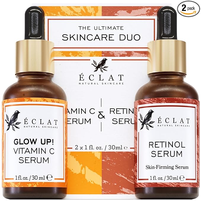 Eclat Skincare Face Serum Set – Vitamin C & Retinol Serum for Face - Anti Wrinkle, Dark Spots, Hydrating Facial Routine – 2 Pack Anti Aging Skin Care Set
