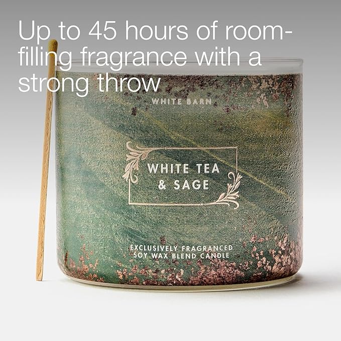 Bath & Body Works White Tea & Sage 3-Wick Candle - Scented Candle for At-Home Use - Long-Lasting, Room-Filling Fragrance - High Fragrance Oil Concentration - Soy Wax Blend - 2-Pack