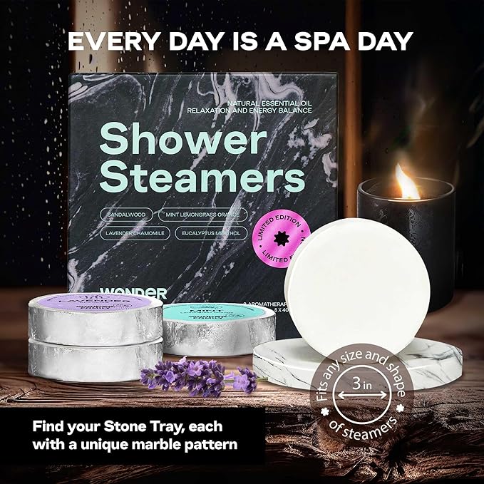 Aromatherapy Shower Steamers Gift Set – Mint, Eucalyptus, Sandalwood, Lavender – Essential Oil Vapor Shower Tablets, Individually Wrapped Melts, Spa Presents for Women & Men - Valentines Day Gifts