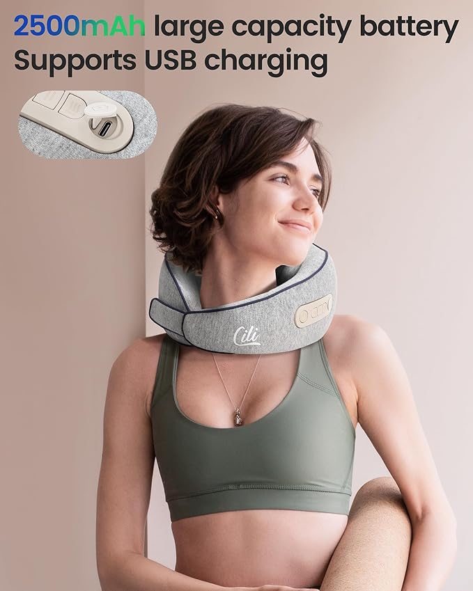 CILI Cordless Shiatsu Neck Massager with Heat, Neck Massager for Pain Relief Deep Tissue,Heated Massage Pillow for Travel,3 Adjustable Intensity,Gifts for Women Men Mom Dad