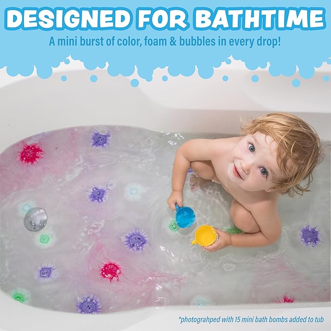 Tub Works® Lil' Bursts™ Mini Bath Bombs for Kids, 90 Count, Gumdrop | Nontoxic | Tiny Kids Bath Bombs with A Burst of Color, Foam & Bubbles | Customize Kids Bath with Fun Bath Colors | Create Tub Art