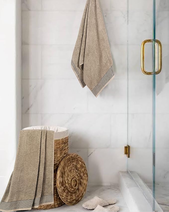 BELIZZI HOME 2 Pack Oversized Cotton Bath Towels, Tan, 28x55 inches