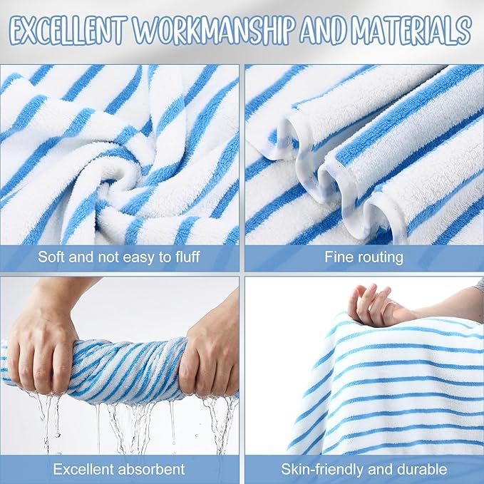 SmoothNovelty 16 Pack Microfiber Bath Towels Bulk 27'' x 60'' Oversized Size Bath Towel Highly Absorbent Extra Large Soft Drying for Beach Shower Summer Salon Sport Gym Party (Stripes,Blue)