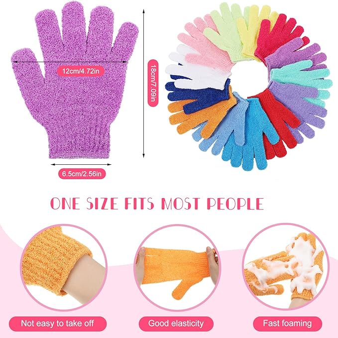 Tegeme 100 Pcs Exfoliating Gloves Bulk Double Sided Nylon Colorful Bath Shower Gloves for Men Women Beauty Spa Massage Shower Deep Clean Body Skin Scrubber Bathing Accessories,13 Colors