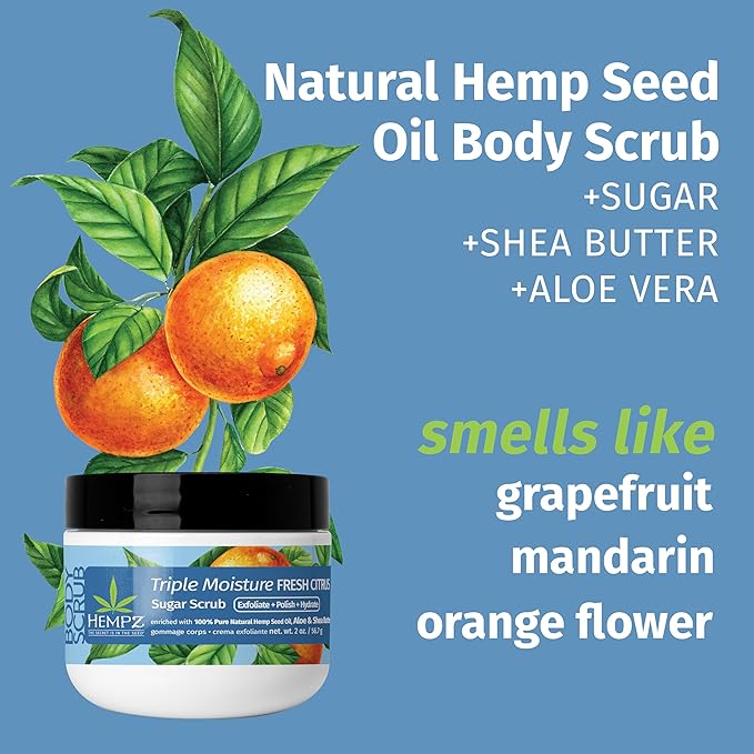 Hempz NEW Mini Sugar Body Scrub, Triple Moisture Fresh Citrus, Travel Size, 2 oz.