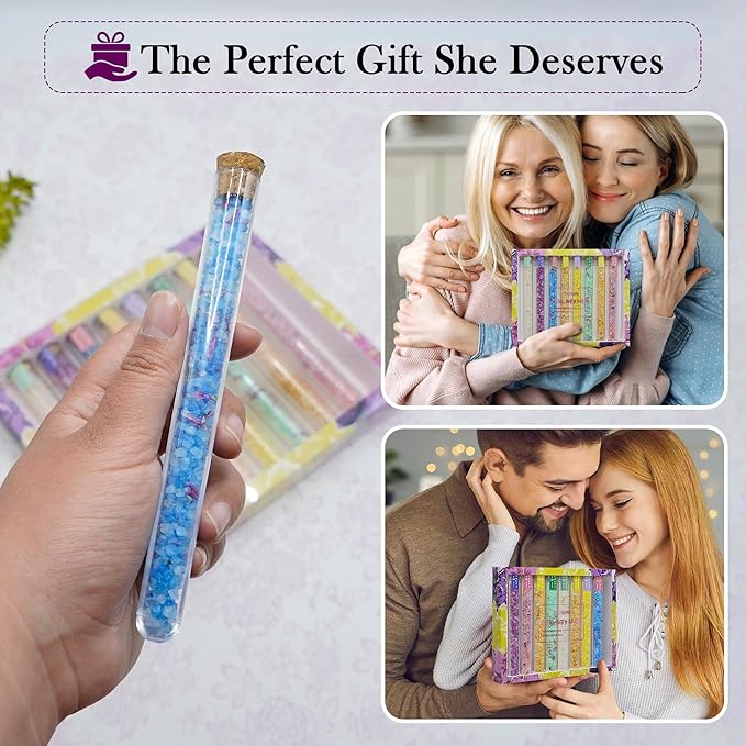 Bath Salts for Women Relaxing, Bath Salts Gift Set, Travel Size with Dead Sea Salt, Essential Oil, Dried Flower, Minerals, Mothers Day Birthday Gift, Spa Bath & Foot Soak, individual packets, 8 Scents