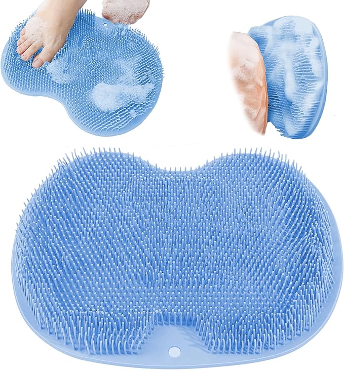 Shower Foot Scrubber, Wall Mounted Bath Massage Pad, Back Scrubber Back with Non Slip Suction Cups to Improve Circulation, Soothe Achy Feet (Blue)