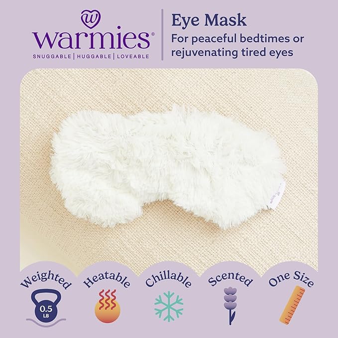 warmies Microwavable Eye Mask - Soothing Warmth & Cooling Relief Sleep Mask - Weighted Eye Pillow for Comfort with Scented Lavender for Sleeping - Calming Relaxation - Cream
