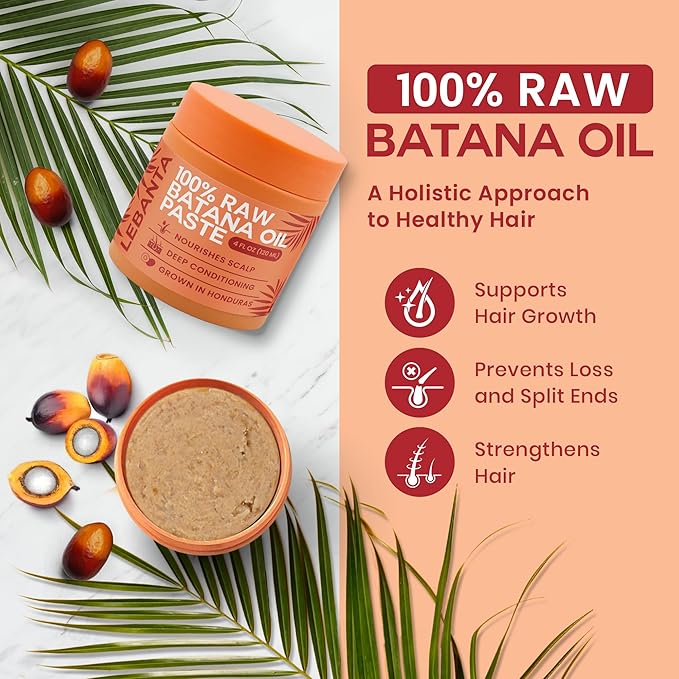 Lebanta Raw Batana Oil for Hair Growth - 100% Pure, Organic 4oz Batana from Honduras for Thick and Strong Natural Hair - Dr. Sebi Unrefined Cold Pressed Cosmetic Scalp Mask Gifts for Women (1 Pack)