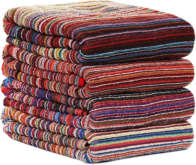BolBom*S Bath Towel Set 4 Pack,30 x 60 Inches Large 100% Cotton Stripe Bath Towel Soft,Absorbent and Quick Dry Towels for Bathroom, Pool, Beach, Swim and Yoga, Bathroom Towels for Daily Use