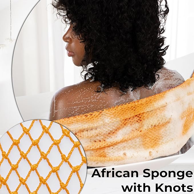 Authentic African Net Sponge with Knots - Afro Scrubber Bath Loofah Exfoliating Net Sponge for Shower - 4 Pack African Bath Sponges Exfoliator for Most Skin Types Back Scrub Washer Accessories