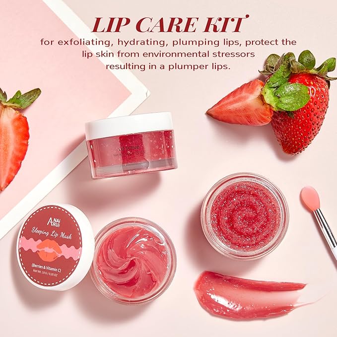 Lip Scrub & Lip Mask Set, Overnight Treatment Lip Care Products, Mothers Day Gifts Set for Mom, Moisturize & Nourish, Dry Cracked Lips, Intense Hydration with Vitamin C, Overnight Lip Mask
