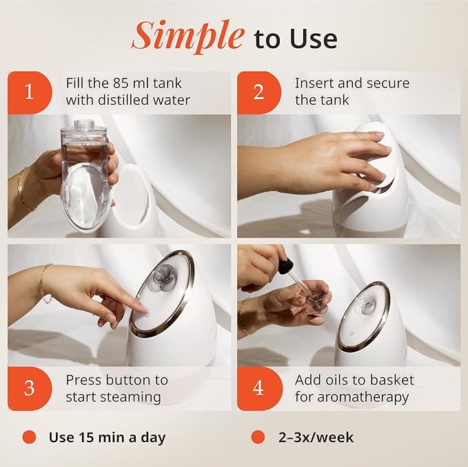 Vanity Planet Aira Ionic Facial Steamer - Face Steamer for Facial Deep Cleaning, Moisturizing - Steamer for Face with Adjustable Nozzle, Water Tank and 3 Essential Oil Baskets (Rose Gold)