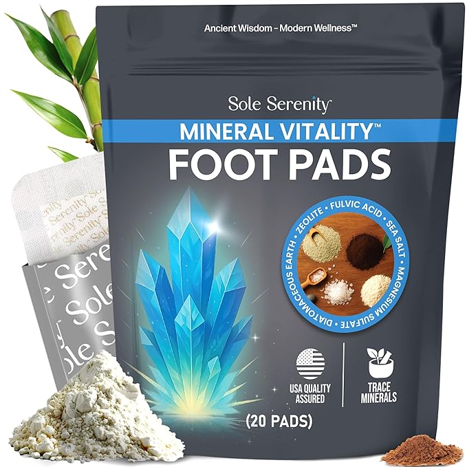 Sole Serenity Foot Pads with Trace Minerals, Zeolite, Fulvic Humic Acid, Magnesium, Silica, Diatomaceous Earth, Sea Salt, Zinc (20 Pads)