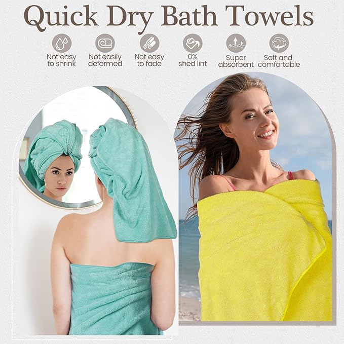 VitalCozy Set of 6 Large Bath Towels for Bathroom 28 x 55 Inches Soft Absorbent Shower Towels Bulk for Daily Use Gym Beach Pool Hotel (Light Color)