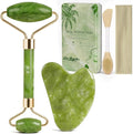 Real Perfection Gua Sha Facial Tools Face Roller for Wrinkles Jade Roller and Gua Sha Set, Scrubber Pore Brush Headband Skin Care Tools for Travel Skincare Routine Massaging Reducing Puffiness - Green