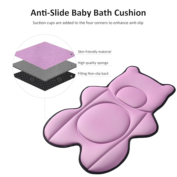 Infant Baby Bath Cushion,Fits Inside Most Baby Bathtubs, Breathable Soft Baby Bath Support Seat,Baby Bath Pad Bath Pillow for Bathtub,Newborn Bath Mat with 4 Suction Cups (Pink)