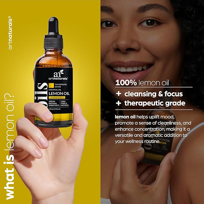 artnaturals Lemon Essential Oil (4.0 Fl Oz / 118ml) - 100% Pure Lemons Oils - Therapeutic Grade Best for Skin, Hair, Natural Solution, Aromatherapy & Diffuser