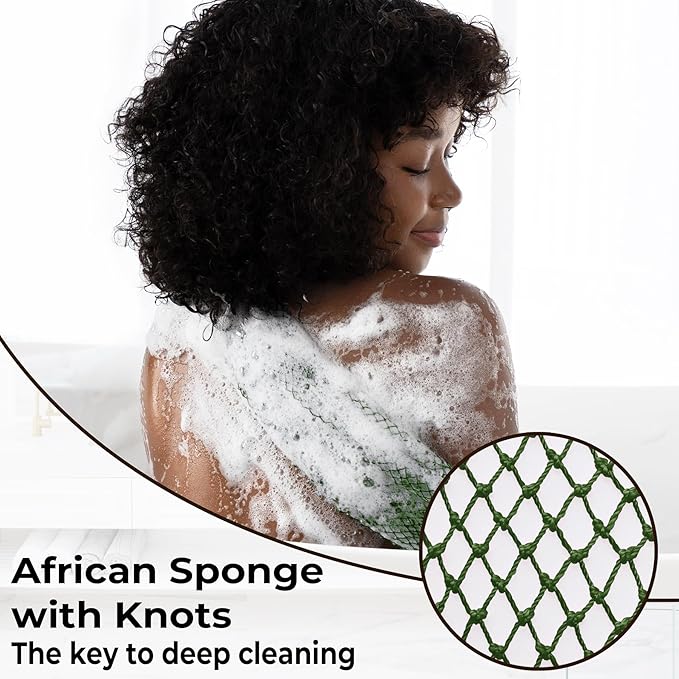 African Net Sponge Authentic - Back Scrub Exfoliating Net Sponge with Knots - 2 Pieces African Bath Sponges for Body Scrubber Exfoliator - Back Washer for Shower Accessories