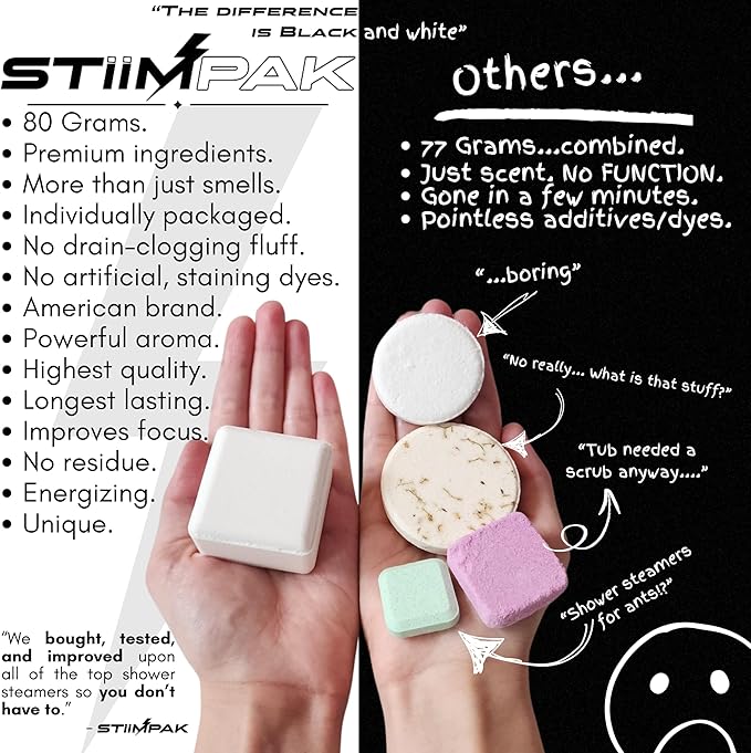Shower Steamers Gift for Women | Vanilla Strawberry Menthol | Calming Relaxation | Synergy | XXL 80g | Relaxing Self Care Aromatherapy for Women | L-Theanine | STiiMPAK (8 Pak + Loofah)