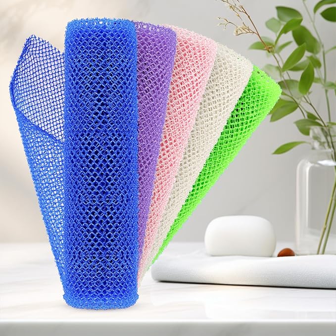 5 Pieces African Net Sponge – Premium African Net Sponge for Deep Exfoliation Quick-Dry and Reusable Mesh for Smooth Skin(Purple, Pink, Green, Blue, White)