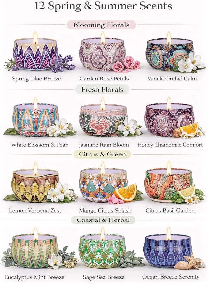 YINUO Scented Candle Gift Set for Women, 12 Pack Soy Wax Aromatherapy Candles, Floral, Citrus & Fresh Scents, Birthday Gifts for Women