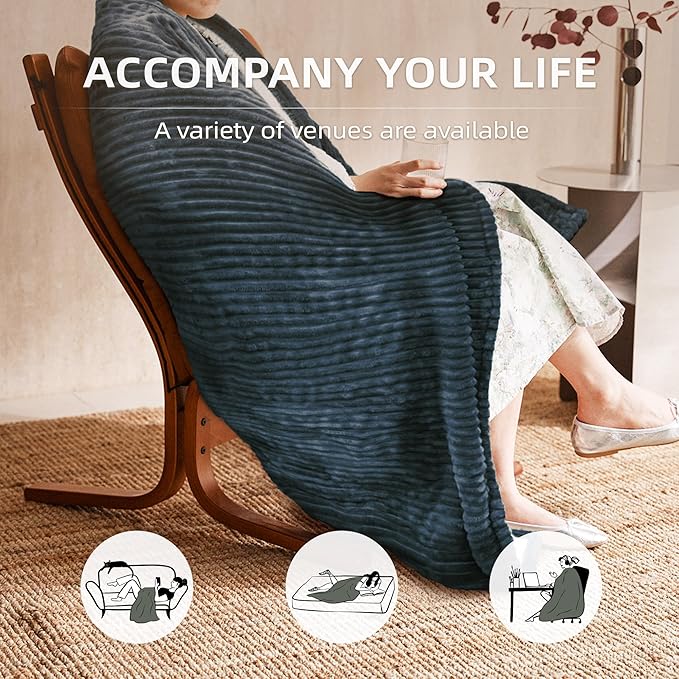 JET'S HOME Heated Blanket 50"x60" - ETL Certified Flannel Electric Throw Machine Washable Heating Blanket with 9 Heating Levels 10 Hours Adjustable Auto-Off (Ash Blue)