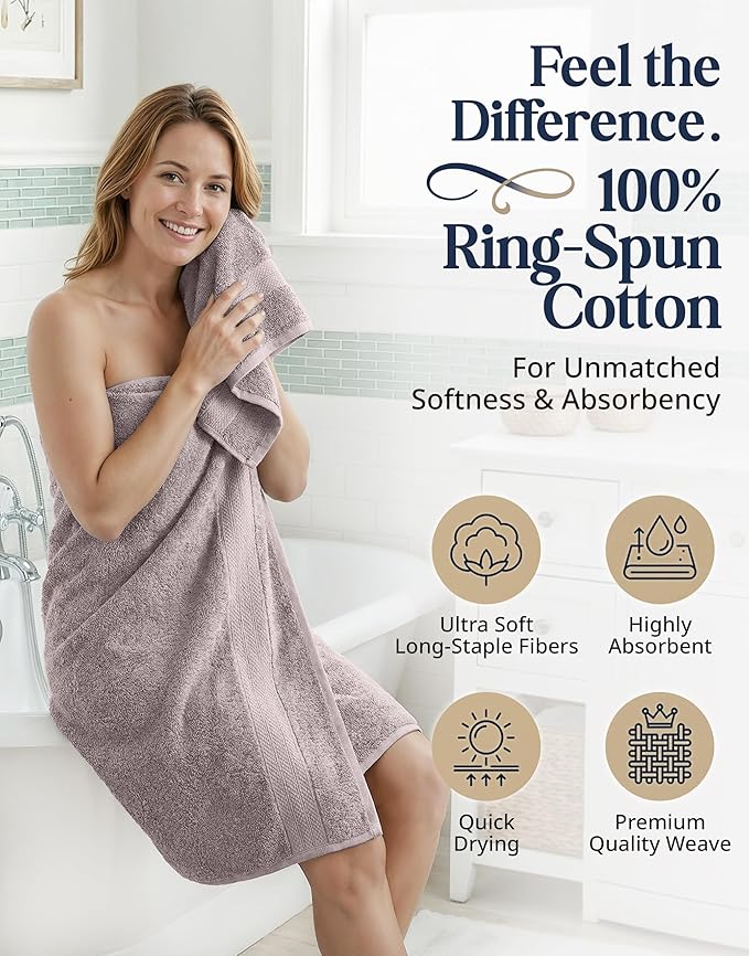LANE LINEN 100% Ring Spun Cotton Bathroom Towel Set - 6 Piece - Soft, Quick Dry & Highly Absorbent - 2 Bath, 2 Wash cloths, 2 Hand Towels - Ideal for Guests & Perfect for Bathroom decor - Platinum