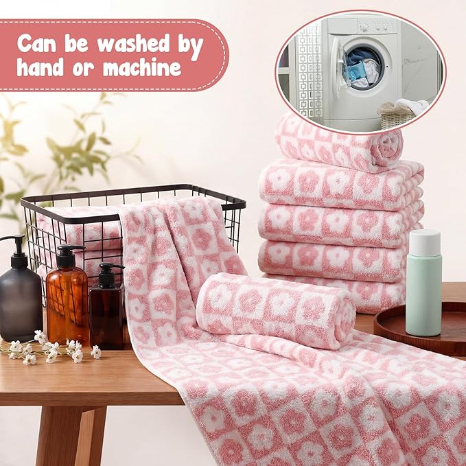 SmoothNovelty 12 Pack Microfiber Bath Towels Bulk 27'' x 60'' Oversized Size Bath Towel Highly Absorbent Extra Large Soft Drying for Beach Shower Summer Salon Sport Gym Party (Flowers,Pink)