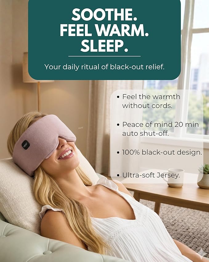 Heated Eye Mask - Cordless Eye Mask for Dry & Tired Eyes - 4 Adjustable Temperature Settings - Rechargeable and Light Blocking, Washable Cover for Cleaning (Sunset Rose)