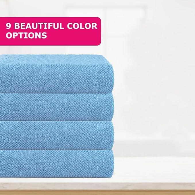 CASA COPENHAGEN EcoPop 4Pcs 100% Cotton Large Designer Towels Gift Set- Dusty Blue, 55"x27", 4Bath Towels for Bathroom (Box Pack, Set for Women & Men)