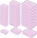 LJY 28-Piece Plastic Storage Containers with Lids (3 Assorted Sizes), Rectangular Organizer Box Set Pink Tinted Organizer Cases for Sewing, Stickers & Crafts, Color-Coded Storage, Pink