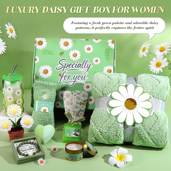 Mothers Day Gifts for Mom, Self Care Get Well Soon Gift Baskets for Women, Daisy Birthday Gift Box Spa Care Package Gift Set for Women,Wife,Grandma,Sister,Friend