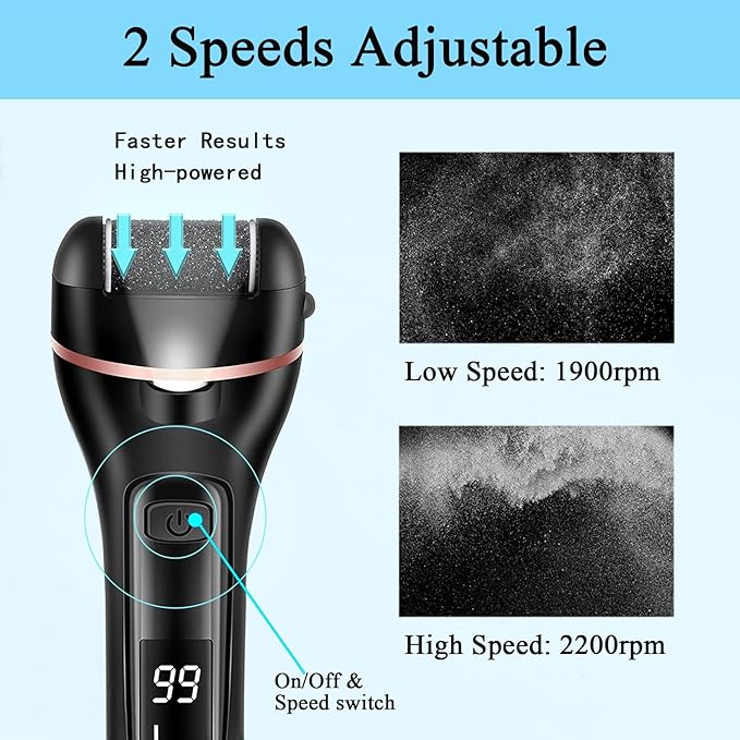 Callus Remover for Feet, 13-in-1 Professional Pedicure Tools Foot Care Kit, Foot Scrubber Electric Feet File Pedi for Hard Cracked Dry Dead Skin, 3 Rollers, 2 Speed, Battery Display (Black)