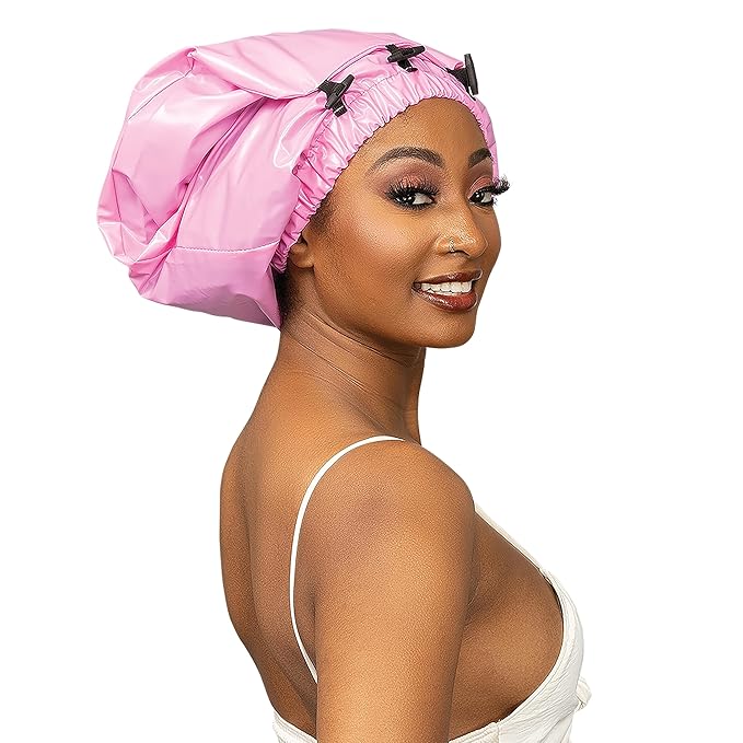 Esha Girl - Shower Cap for Extra Long Hair, Braids, Locs, Twists – Waterproof – Snug Fit Guarantees No Leaks – Easy Button Up (Pink, X-Long (30" x 9"))