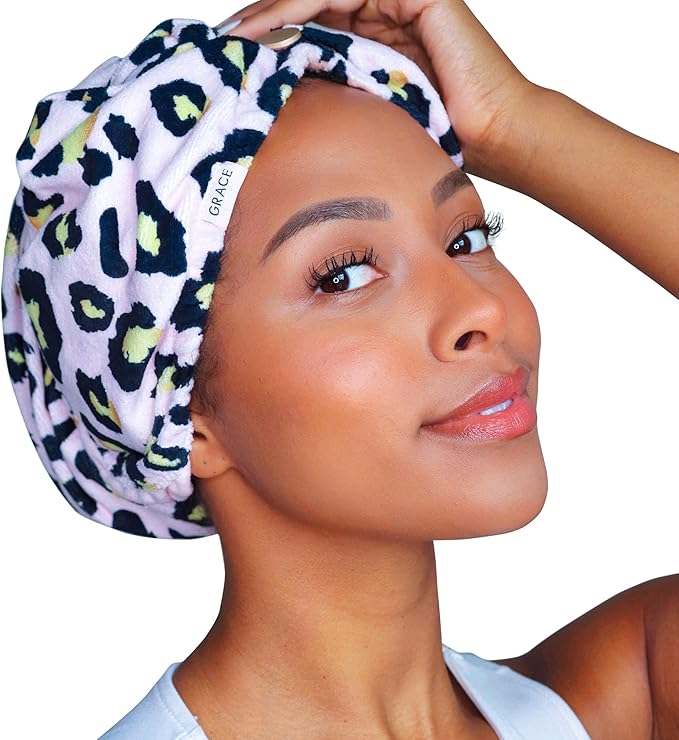 GRACE & COMPANY Luxe Micro-Cotton Hair Towel Wrap for Women - Super Absorbent Quick Drying Towel for Curly, Long and Natural Hair - Lucie