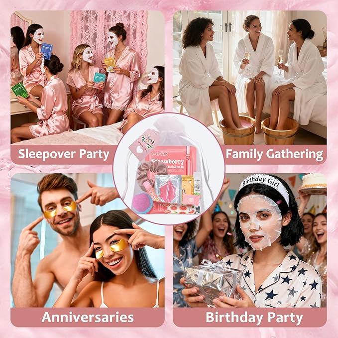 132PCS Spa Party Supplies for Women, Spa Party Favors Include Face Masks, Hand Cream, Lip Balm, Under Eye Patches, Lip Mask, Foot Bath Bombs, Hair Band, Spa Birthday Sleepover Party Supplies for Girls