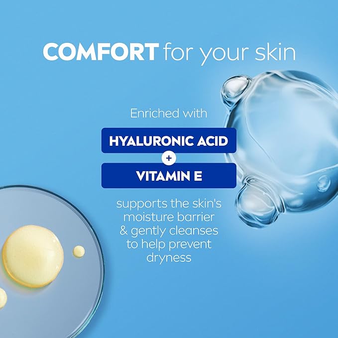 NIVEA Derma Comfort Caring Body Wash for Sensitive Skin, Body Wash with Hyaluronic Acid, Mothers Day Gifts, 16.9 Fl Oz Bottle, Pack of 3