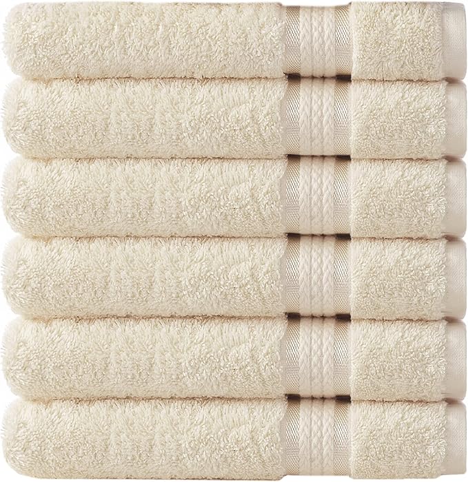 COTTON CRAFT Ultra Soft Hand Towels - 6 Pack -16x28-100% Cotton Face Towel Set - Absorbent Quick Dry Everyday Luxury Hotel Bathroom Kitchen Spa Gym Shower Pool Travel Picnic - Plush 580 GSM - Ivory