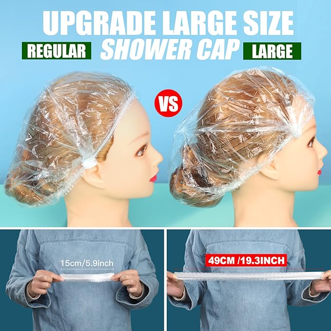 LEOBRO Individually Wrapped Disposable Shower Caps, 80pcs Large Plastic Shower Caps for Women Disposable, Plastic Hair Caps for Travel, Hotel Use, Travel Essentials for Women, 19.3 INCH