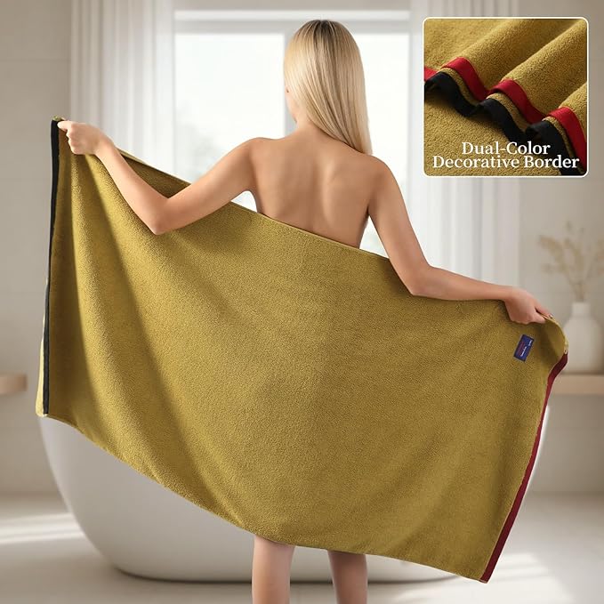 REDKISS 6 Piece Luxury Bath Towel Set, 2 Bath Towels, 2 Hand Towels, 2 Washcloths, 100% Cotton Ultra Soft Highly Absorbent Quick Dry Towels for Bathroom, Gym, Spa, Hotel, Mustard Yellow