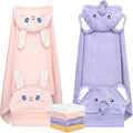 6 PCS Toddler Bath Towel Set for Boy Girl 0-5 Year, 2 PCS Thick Absorbent Hooded Baby Bath Towels Large 55" x 27.5" & 4 PCS Washcloths, Ultra Soft Gifts for Infant, Toddler, Kids, Rabbit & Elephant
