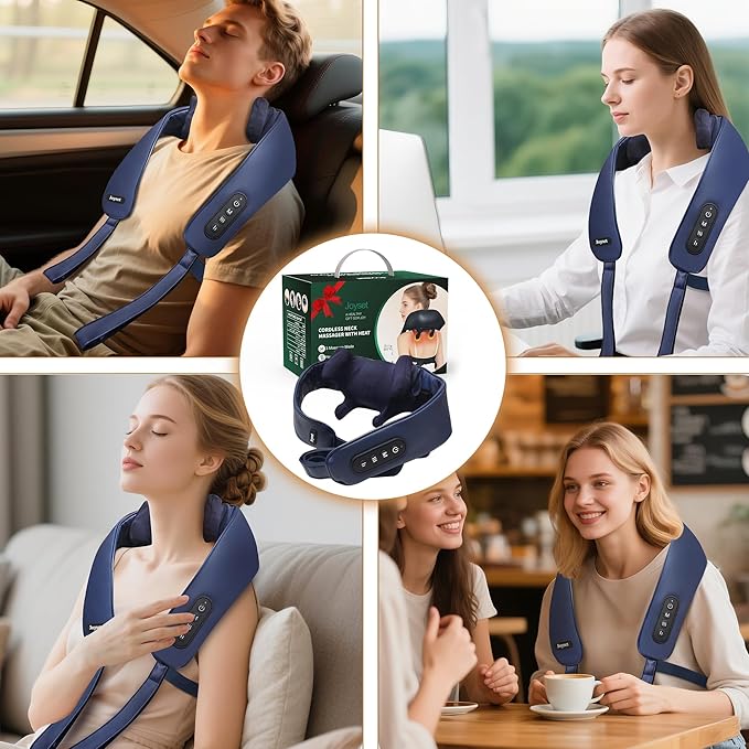 Joyset Cordless Neck Massager with Heat, 6D Deep Kneading Neck Shoulder Massager for Pain Relief, Shiatsu Massager for Shoulder, All Body, 2 Speed Intensities