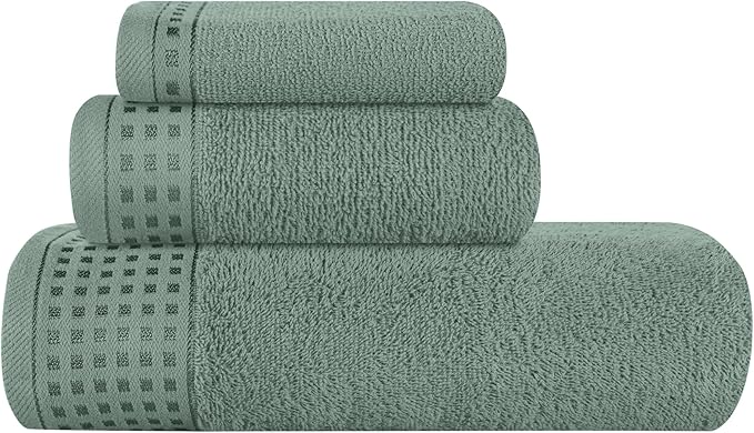 GLAMBURG Ultra Soft 3 Pack Cotton Towel Set, Contains a Bath Towel 28x55 inch, a Hand Towel 16x24 inch & a Wash Coth 12x12 inch, Ideal Everyday use, Compact & Lightweight - Jade