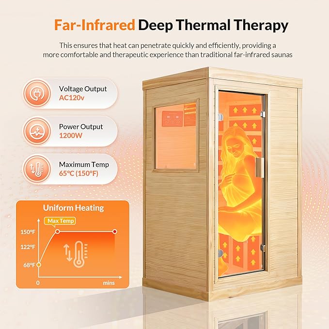 OUTEXER Infrared Sauna Home Sauna Spa Room Chilean Pine Wood 1200W Indoor Saunas Low EMF 110V with 7 Color Light