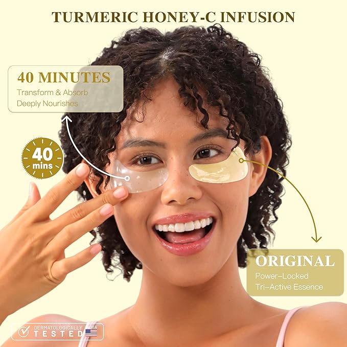 Turmeric Vitamin C Under Eye Patches, Eye Mask for Puffy Eyes and Dark Circles, Deep Hydrating Under Eye Mask Patches for Eye Bags Treatment, Under-eye Skincare for Soothing (12 pairs)