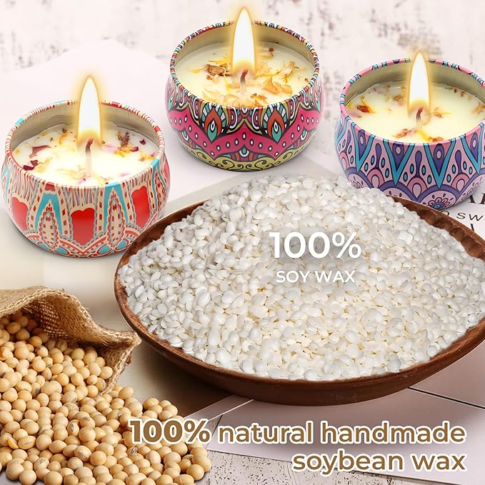 Scented Candles Gift Set for Women 4 Pack Soy Wax Candles with Dried Flowers Reusable Tin Aromatherapy Relaxation Gift for Birthday Mothers Day Valentines Day