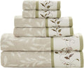 Madison Park Serene 100% Cotton Bath Towel Set Luxurious Floral Decorative Towels for Bathroom Embroidered Cotton Jacquard Design Soft Highly Absorbent for Shower 600 GSM, Multi-Sizes, Green 6 Piece